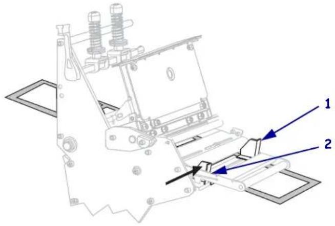 Technical diagram of a mechanical assembly with numbered components and directional arrows indicating motion or assembly.
