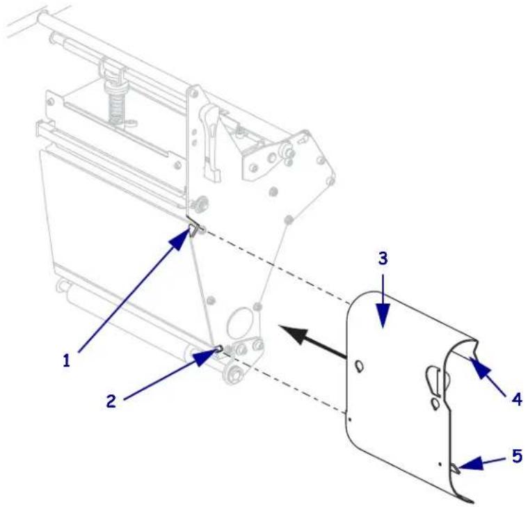 Technical diagram of a mechanical assembly with numbered components and directional arrows indicating motion or assembly.