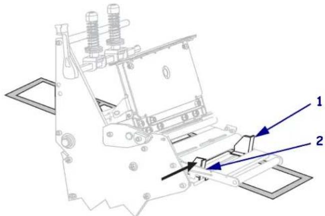 Technical diagram of a mechanical assembly with labeled components and directional arrows indicating movement or force.