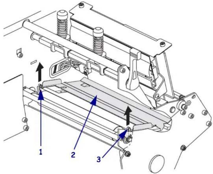 Technical diagram of a mechanical assembly with numbered components and directional arrows indicating motion or assembly.