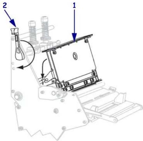 Technical diagram of a mechanical device with labeled parts and directional arrows indicating motion or assembly.