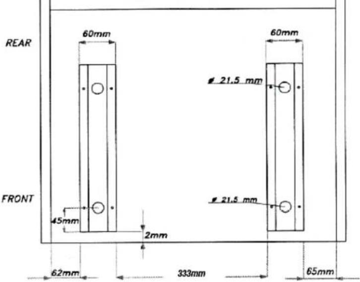 REAR 60mm 60mm 21.5 mm FRONT 45mm 2mm 21.5 mm 62mm 333mm 65mm