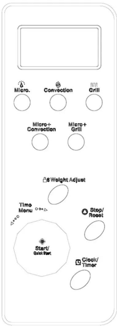 Micro. Convection Grill Micro+ Convection Micro+ Grill Weight Adjust Time Menu Stop/ Reset Start/ Quick Start Clock/ Timer