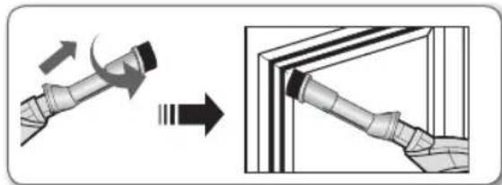 Diagram showing a pipe being twisted with arrows indicating motion, alongside a close-up of the pipe's end (no text or symbols)