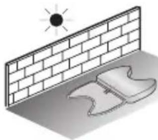 Illustration of a sun shining on a brick wall and a curved object below (no text or symbols)