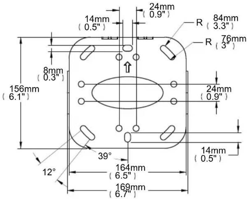 14mm (0.5") 24mm (0.9") R 84mm (3.3") R 76mm (3") 8mm (0.3") 156mm (6.1") 24mm (0.9") 39° 12° 164mm (6.5") 169mm (6.7)