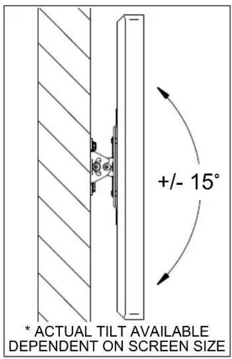 * ACTUAL TILT AVAILABLE DEPENDENT ON SCREEN SIZE +/- 15°