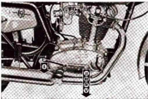 Technical diagram of an automotive engine with labeled components and directional arrows indicating motion or flow.