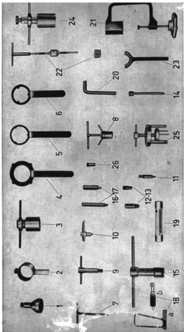 Technical diagram of mechanical components with numbered parts, likely a tool or device assembly