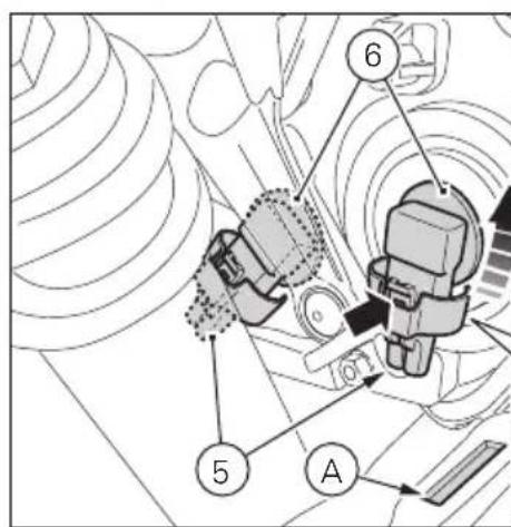 Technical diagram showing mechanical assembly with labeled parts 5, A, and numbered components 6