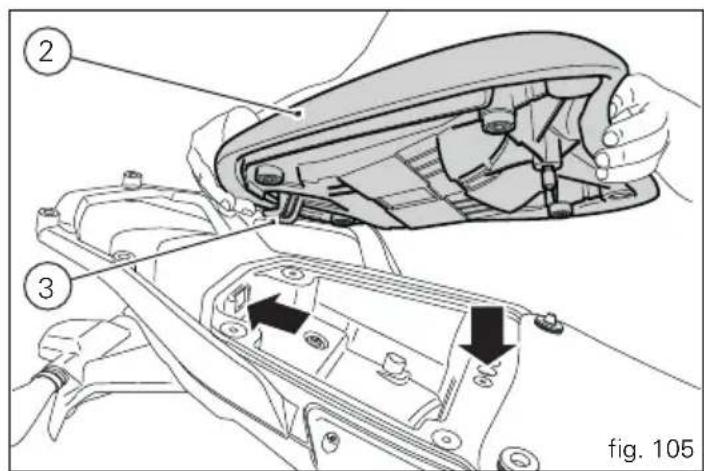 Technical diagram showing mechanical assembly with numbered parts and directional arrows indicating movement or force