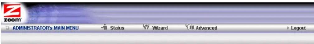 ADMINISTRATOR'S MAIN MENU Status Wizard Advanced Logout