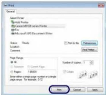 Select Print General Select Printer Add Printer Cancer-MAP208 series Printer Fax Microsoft GPS Document Writer Status: Ready Location: Comment Page Range: 46 Newtitle: Current Pages Pages: 1-05535 Drive within a single page number or a single page range. For example, 5/12 Print Next to next Preferen…