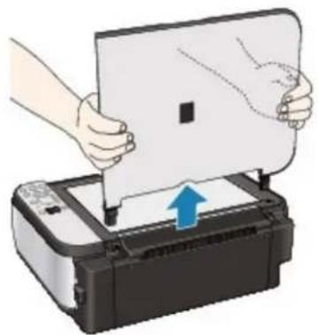 Illustration of hands operating a printer with a paper clip being inserted (no text or symbols visible)