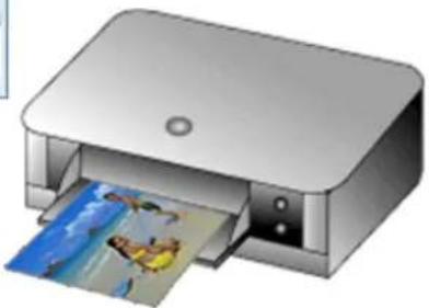 Illustration of a silver printer with a blue and white photo being inserted (no text or symbols visible)