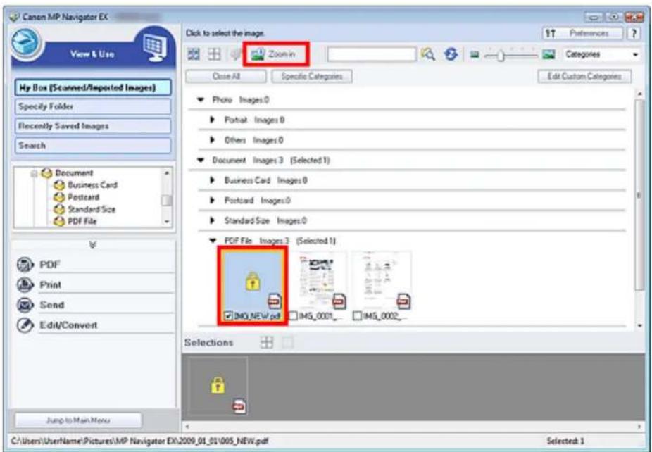 Canon MP Navigator EX View & Use My Box (Scanned/Imported Images) Specify Folder Recently Saved Images Search Document Business Card Postcard Standard Size PDF File PDF Print Send Edit/Convert Jump to Main Menu Click to select the image. Zoom in Categories Close All Specific Categories Edit Custom C…