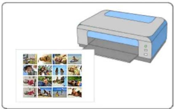 Illustration of a printer with multiple photo frames displayed below it (no text or symbols on the printer itself)