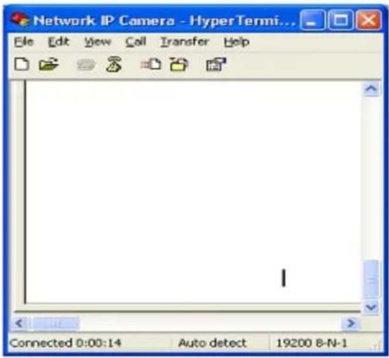 Network IP Camera - HyperTermi... File Edit View Call Transfer Help Connected 0:00:14 Auto detect 19200 8-N-1