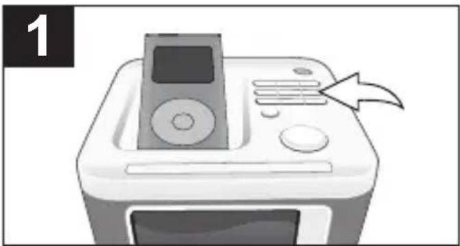 Illustration of a portable radio with a monitor and control panel, showing a right-hand rule (no text or symbols)