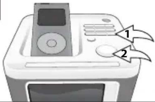 Illustration of a portable electronic device with a monitor and control panel, showing two arrows pointing to the screen (no text or symbols present)