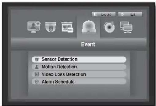 Event Sensor Detection Motion Detection Video Loss Detection Alarm Schedule