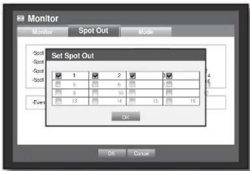 Monitor Monitor Spot Out Mode Spot Spot Spot Spot Set Spot Out 1 2 3 5 6 7 9 10 11 13 14 15 16 Even OK Cancel