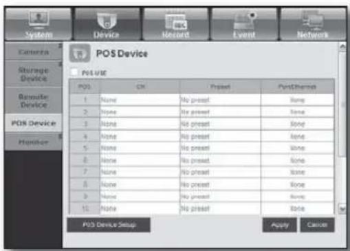 POS Device POS Device Setup Apply Cancel