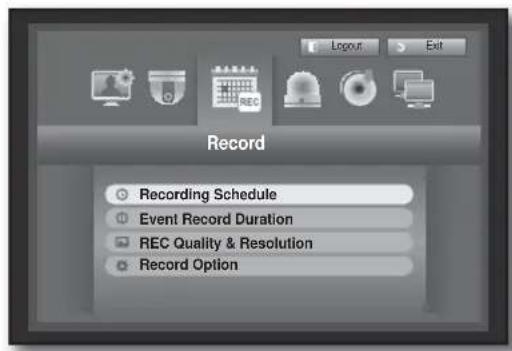 Record Recording Schedule Event Record Duration REC Quality & Resolution Record Option