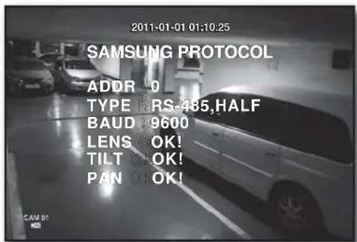 2011-01-01 01:10:25 SAMSUNG PROTOCOL ADDR 0 TYPE RS-485,HALF BAUD 9600 LENS OK! TILT OK! PAN OK!