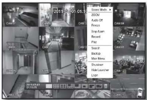 2011-01-01 01:10 Scan Mode ▶ ZOOM Audio Off Freeze Stop Alarm Record Play Search Backup Main Menu Shutdown Hide Launcher Login