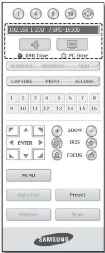 192.168,1,200 / SRD-1630D DVTR Time PC Time SEQUENCE PREVIOUS NEXT CAPTURE PRINT RECORD 1 2 3 4 5 6 7 8 9 10 11 12 13 14 15 16 ENTER + 200M - IRIS FOCUS MENU Auto Pan Preset Pattern Scan SAMSUNG