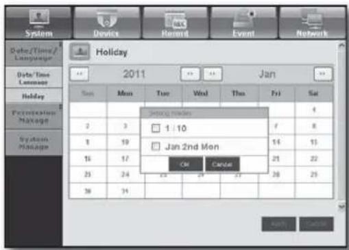 System Device Record Event Network Data/Time/ Language Holiday 2011 Jan 2011 Mon Tue Wed Thu Fri Sat Preparation Message 2 3 4 5 6 7 8 9 10 11 12 13 14 15 16 17 18 19 20 21 22 23 24 25 26 27 28 29 30 31 32 33 34 35 36 37 38 39 40 41 42 43 44 45 46 47 48 49 50 51 52 53 54 55 56 57 58 59 60 61 62 63 64 65 66 67 68 69 70 71 72 73 74 75 76 77 78 79 80 81 82 83 84 85 86 87 88 89 90 91 92 93 94 95 96 97 98 99 100