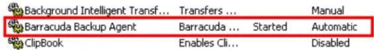 Background Intelligent Transf... Transfers ... Manual Barracuda Backup Agent Barracuda ... Started Automatic ClipBook Enables Cli... Disabled