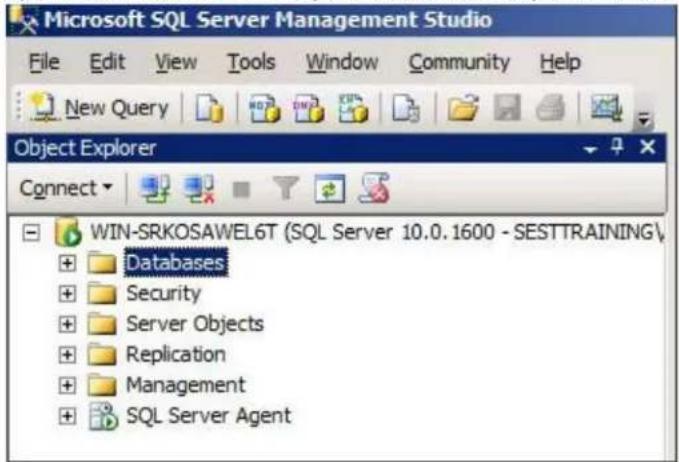 Microsoft SQL Server Management Studio File Edit View Tools Window Community Help New Query Object Explorer Connect WIN-SRKOSAWEL6T (SQL Server 10.0.1600 - SESTTRAINING\ Databases Security Server Objects Replication Management SQL Server Agent