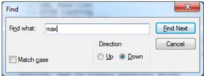 Find Find what: max Find Next Direction Up Down Match case Cancel