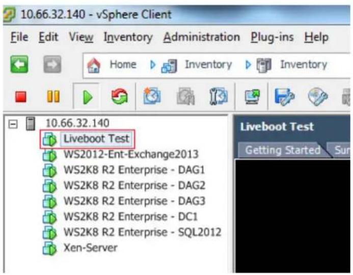 10.66.32.140 - vSphere Client File Edit View Inventory Administration Plug-ins Help Home Inventory Inventory 10.66.32.140 Liveboot Test WS2012-Ent-Exchange2013 WS2K8 R2 Enterprise - DAG1 WS2K8 R2 Enterprise - DAG2 WS2K8 R2 Enterprise - DAG3 WS2K8 R2 Enterprise - DC1 WS2K8 R2 Enterprise - SQL2012 Xen-Server Liveboot Test Getting Started Sun