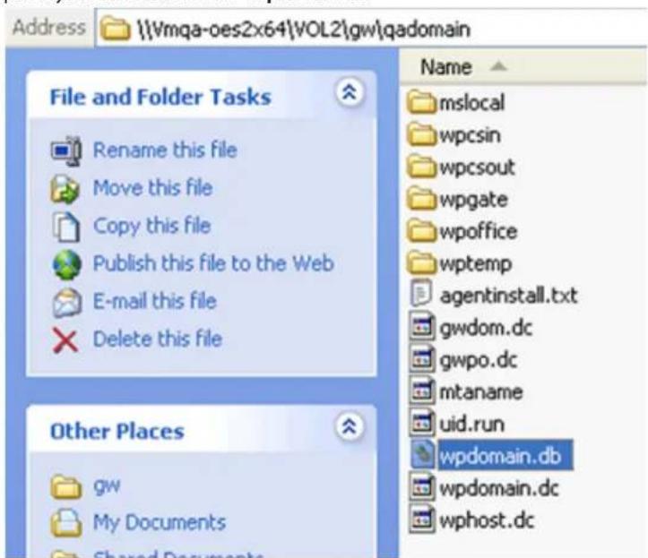 Address {{Vmqa-oes2x64}VOL2\gw\qadomain File and Folder Tasks Rename this file Move this file Copy this file Publish this file to the Web E-mail this file Delete this file Name mslocal wpcsin wpcsout wpgate wpoffice wptemp agentinstall.txt gwdom.dc gwpo.dc mtaname uid.run wpdomain.db wpdomain.dc wphost.dc Other Places gw My Documents Shared Documents