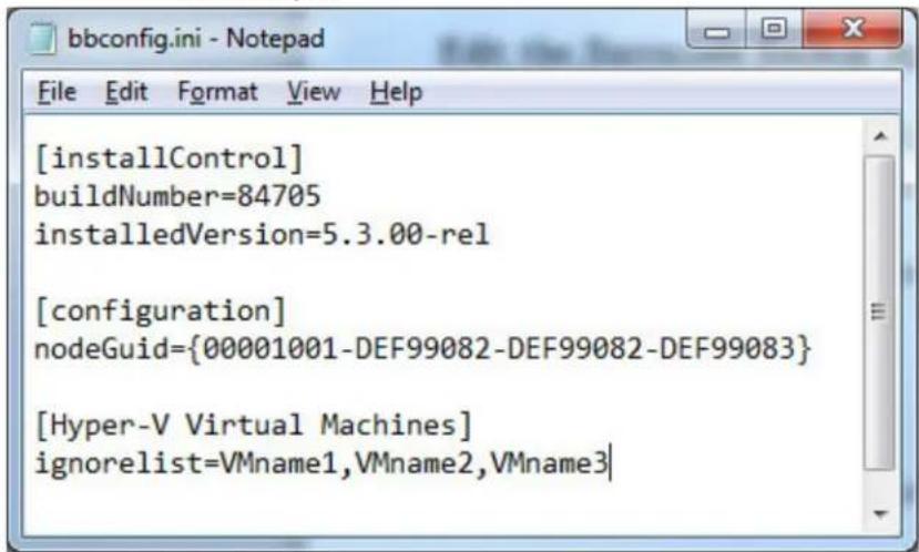 [installControl] buildNumber=84705 installedVersion=5.3.00-rel [configuration] nodeGuid={00001001-DEF99082-DEF99082-DEF99083} [Hyper-V Virtual Machines] ignorelist=VMname1,VMname2,VMname3
