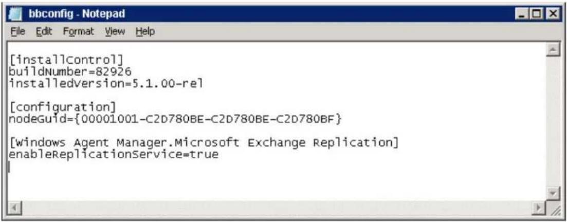 [installControl] buildNumber=82926 installedversion=5.1.00-rel [configuration] nodeGuid={00001001-C2D780BE-C2D780BE-C2D780BF} [windows Agent Manager.Microsoft Exchange Replication] enableReplicationService=true