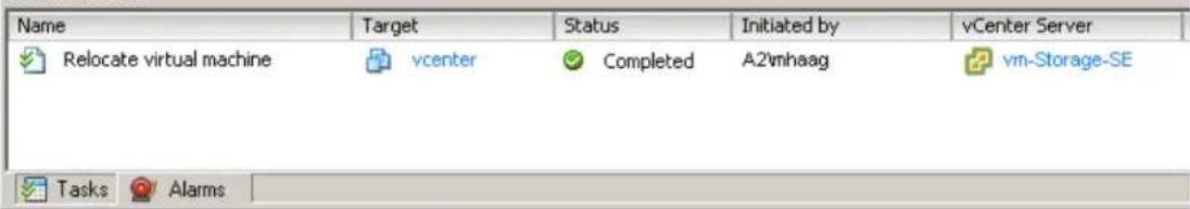 Name Relocate virtual machine vcenter Completed A2vmhaag vm-Storage-SE Tasks Alarms Status Initiated by vCenter Server