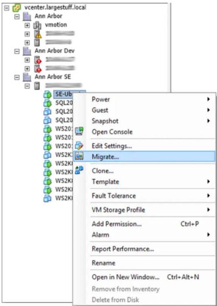 vcenter.largestuff.local Ann Arbor vmotion Ann Arbor Dev Ann Arbor SE SE-Ub SQL20 SQL20 SQL20 WS201 WS201 WS201 WS2K1 WS2K1 WS2K1 WS2K1 Power Guest Snapshot Open Console Edit Settings... Migrate... Clone... Template Fault Tolerance VM Storage Profile Add Permission... Ctrl+P Alarm Report Performance... Rename Open in New Window... Ctrl+Alt+N Remove from Inventory Delete from Disk
