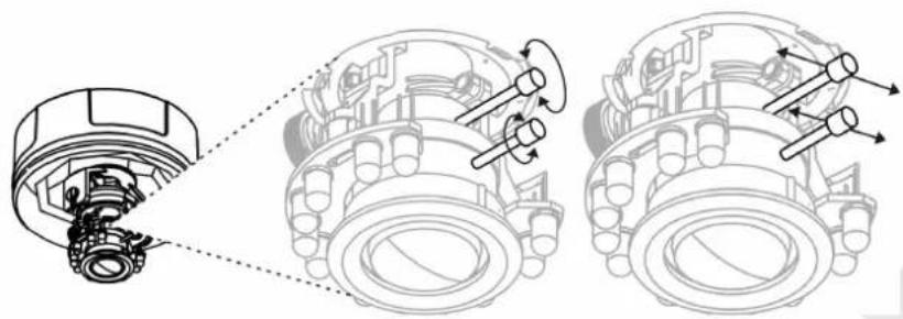 Technical illustration of mechanical assembly with exploded view and side views (no text or symbols)