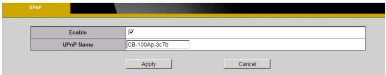 UPnP Enable ✓ UPnP Name CB-100Ap-3c7b Apply Cancel