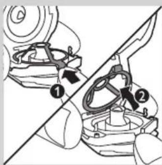 Technical diagram showing mechanical assembly steps with numbered components and directional arrows