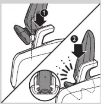 Diagram illustrating seatbelting technique with labeled steps ① and ② showing movement of seatbelting.