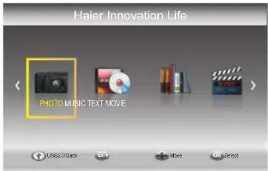 Haier Innovation Life PHOTO MUSIC TEXT MOVIE US$2.0 Back Exit Move On Select
