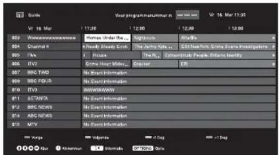Grids Vr 16 Mar 11:30 Vr 16 Mar 11:30 003 Vo#wwwwwwwwww 004 Channel 4 005 Fina 006 EV2 007 BBC TAO 008 BBC FOUR 010 TV3 011 BETANTA 012 BBC NEWS 013 ABC NEWS 014 MTV Vo#wprogrammnummer in Vr 16 Mar 11:30 12:30 12:30 12:30 MacKis CST New York, Crime Scale Investigation Extrusitely People, Bitterman Mertley EN No Event Information No Event Information WwwWWWW No Event Information No Event Information No Event Information Vorge Volgions -1 Day -1 Day -1 Day -1 Day -1 Day -1 Day