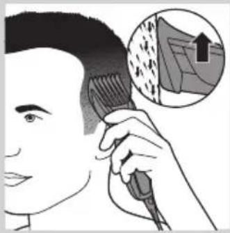 Illustration of a person using a comb with an inset showing a textured surface (no text or symbols)