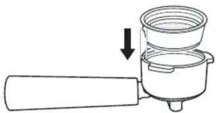 Diagram of a cooking pot with a handle and lid, showing a downward arrow indicating a process (no text or symbols present)