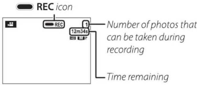 REC icon REC 1 12m34s Number of photos that can be taken during recording Time remaining
